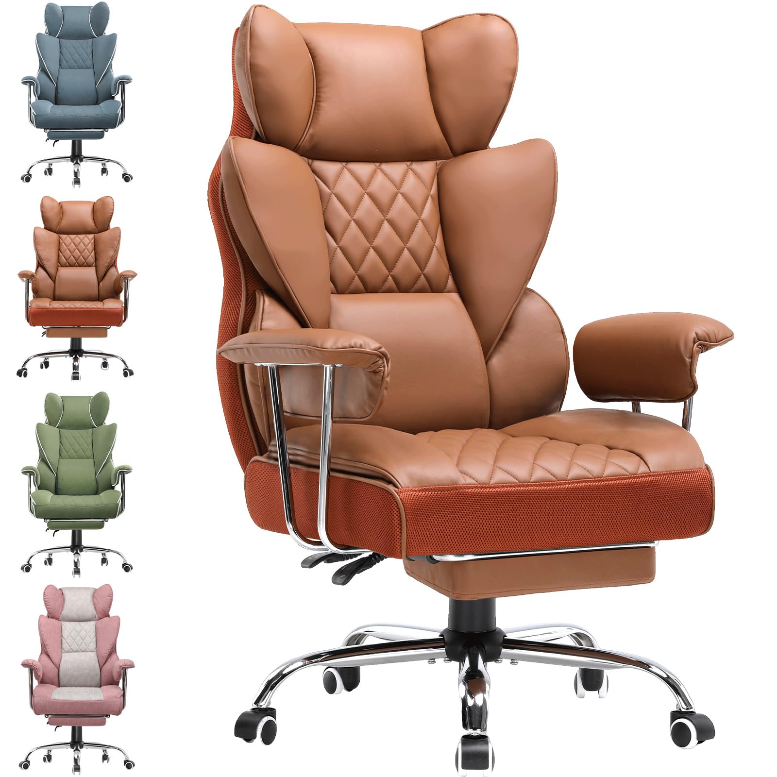 GTPLAYER Silla Gaming, Ergonómica Silla de Oficina con Soporte Lumbar con Muelles Ensacados, Asiento Ancho con Reposabrazos Suave y Reposapiés, Ajustable en Altura, Cuero sintético Marrón