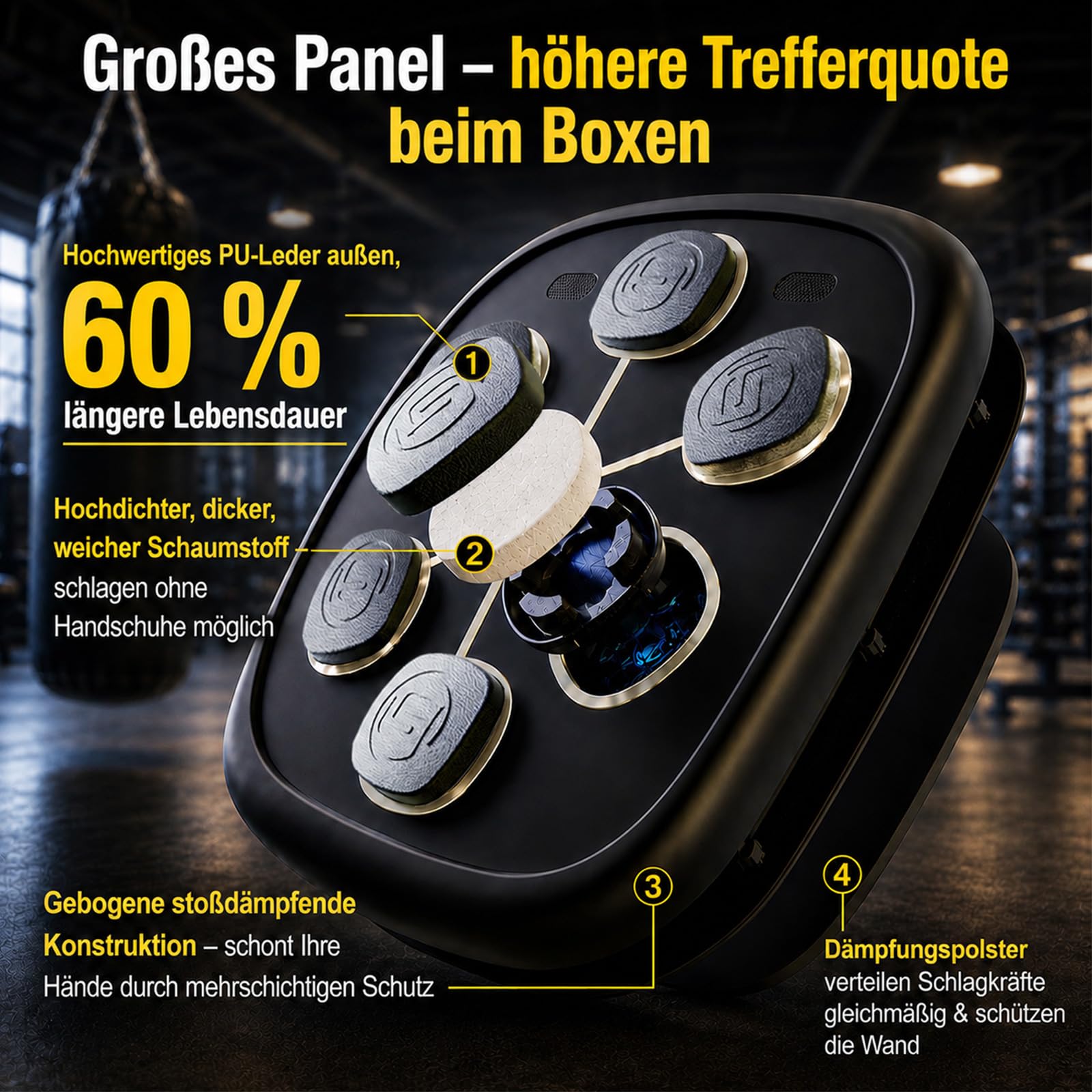 Musik Boxmaschine, Boxmaschine mit Bluetooth für Erwachsene und Kinder, | Sprachsteuerung, Boxhandschuhe enthalten,11 Trainingsmodi, 9 LED-Modi, Schlagzähler