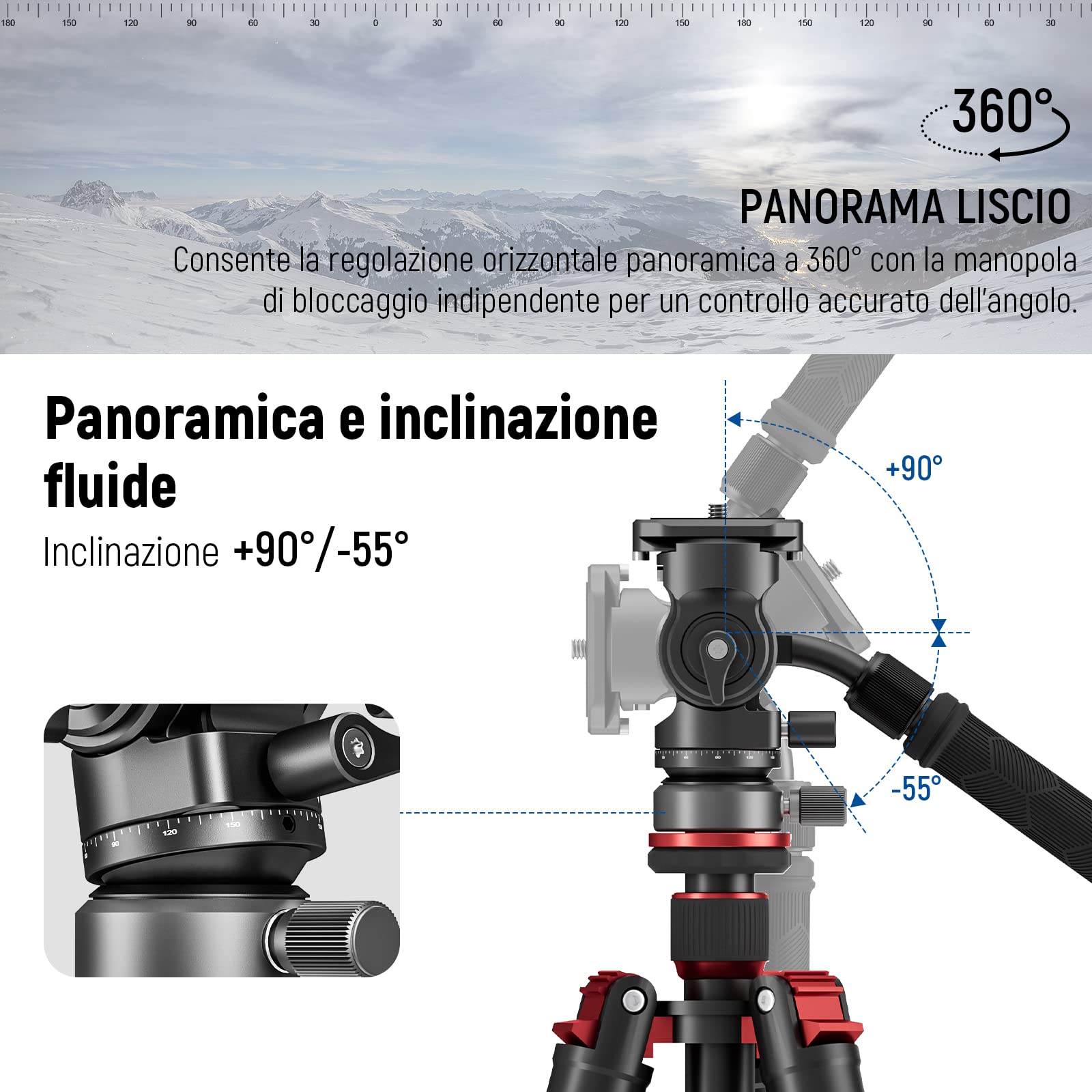 NEEWER Testa Fluida per Treppiede con Base di Livellamento +/-10°, Testa Video Pan Inclinabile con Piastra QR Arca, Maniglia Telescopica, Panno Pulizia per Videocamera Fotocamera DSLR, Max 4kg, GM27