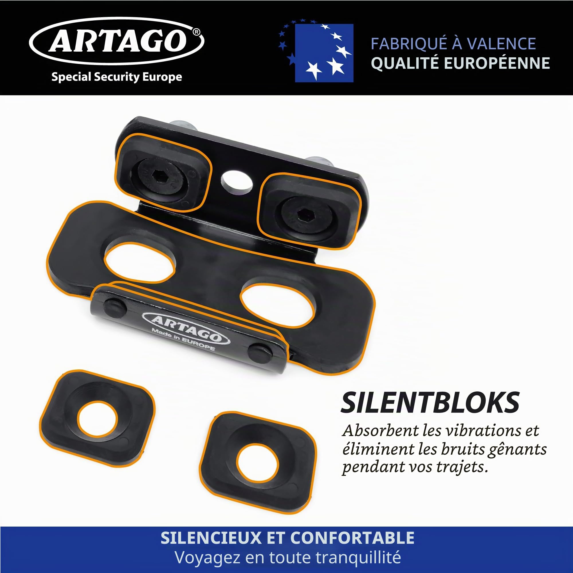 ARTAGO K202 Support de Transport pour Antivol de Disque ARTAGO 32 | Tubes de 18 à 25 mm ou Vis de Moto | Acier Noir avec Silentblocs Antivibrations | Accessoire Moto