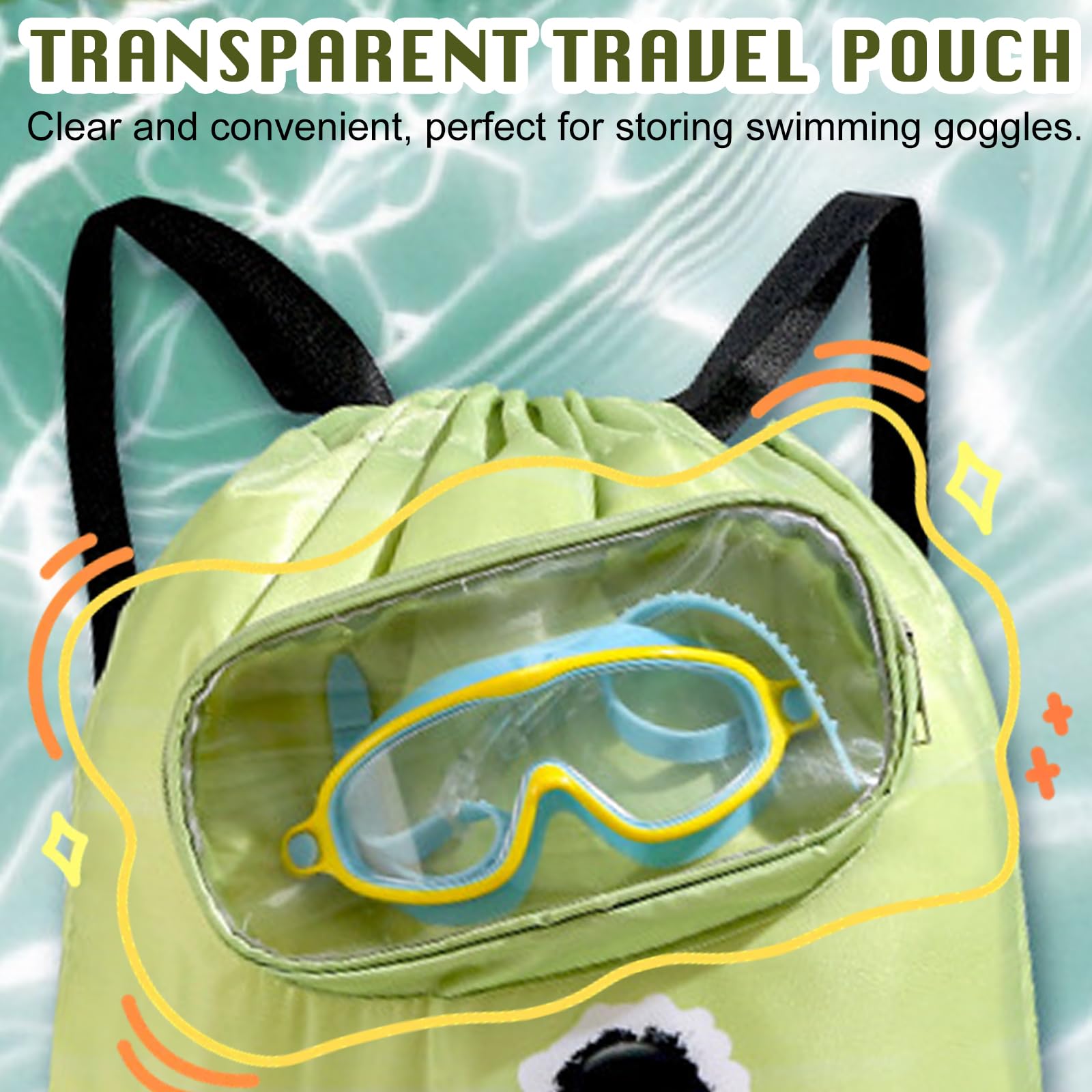 Panda dei Cartoni Animati Borsa Piscina, Borsone Piscina, Zaino Piscinas Bambino, Borsa da Nuoto Asciutta e Bagnata, Grande Capacità con Busta Trasparente per Sport Viaggi, Scuola, Nuoto