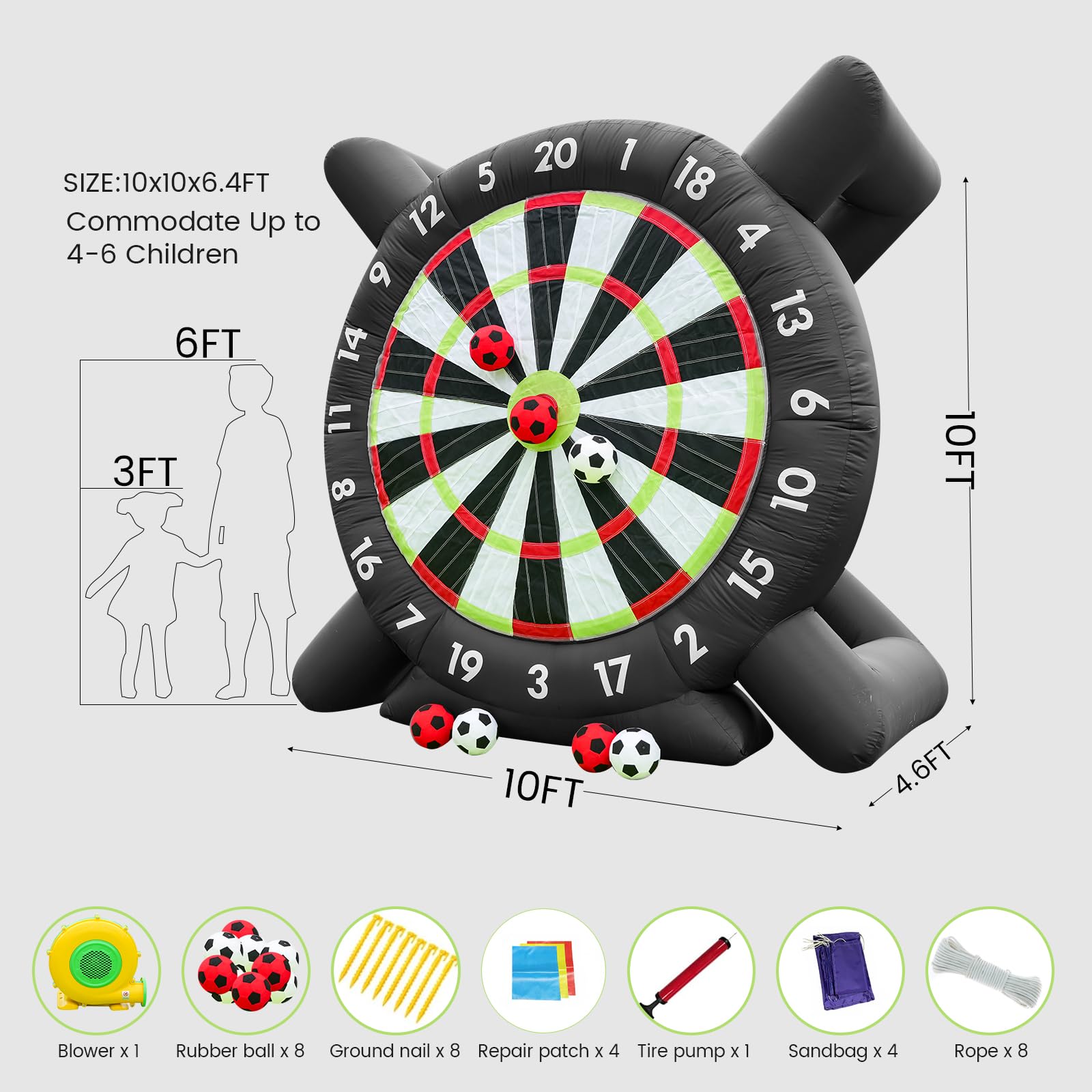10FT Inflatable Soccer Dart Board for Kid Adults.Giant Soccer Dart Board Comes with 8 Soccer Balls & 370W Blower for Outdoor Games, Carnival Games,Backyard Games,Camp Activities & Soccer Parties