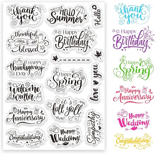 Miniatura 11 de INFUNLY Sellos transparentes de flores de pájaros retro para hacer tarjetas, insectos y sellos de texto, sellos de silicona transparente, sello de