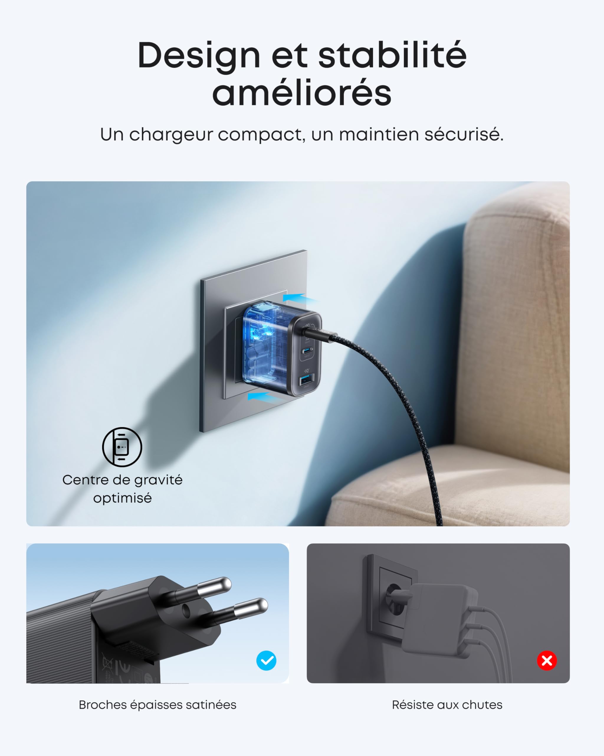 Anker Chargeur USB C 70W Nano 3 Ports, Recharge Rapide Ordinateur Portable avec Sortie UltraFast, Compact et Élégant, pour iPhone 17 16 15, MacBook Air, iPad, Pixel, Galaxy, et Autres (Câble Inclus)