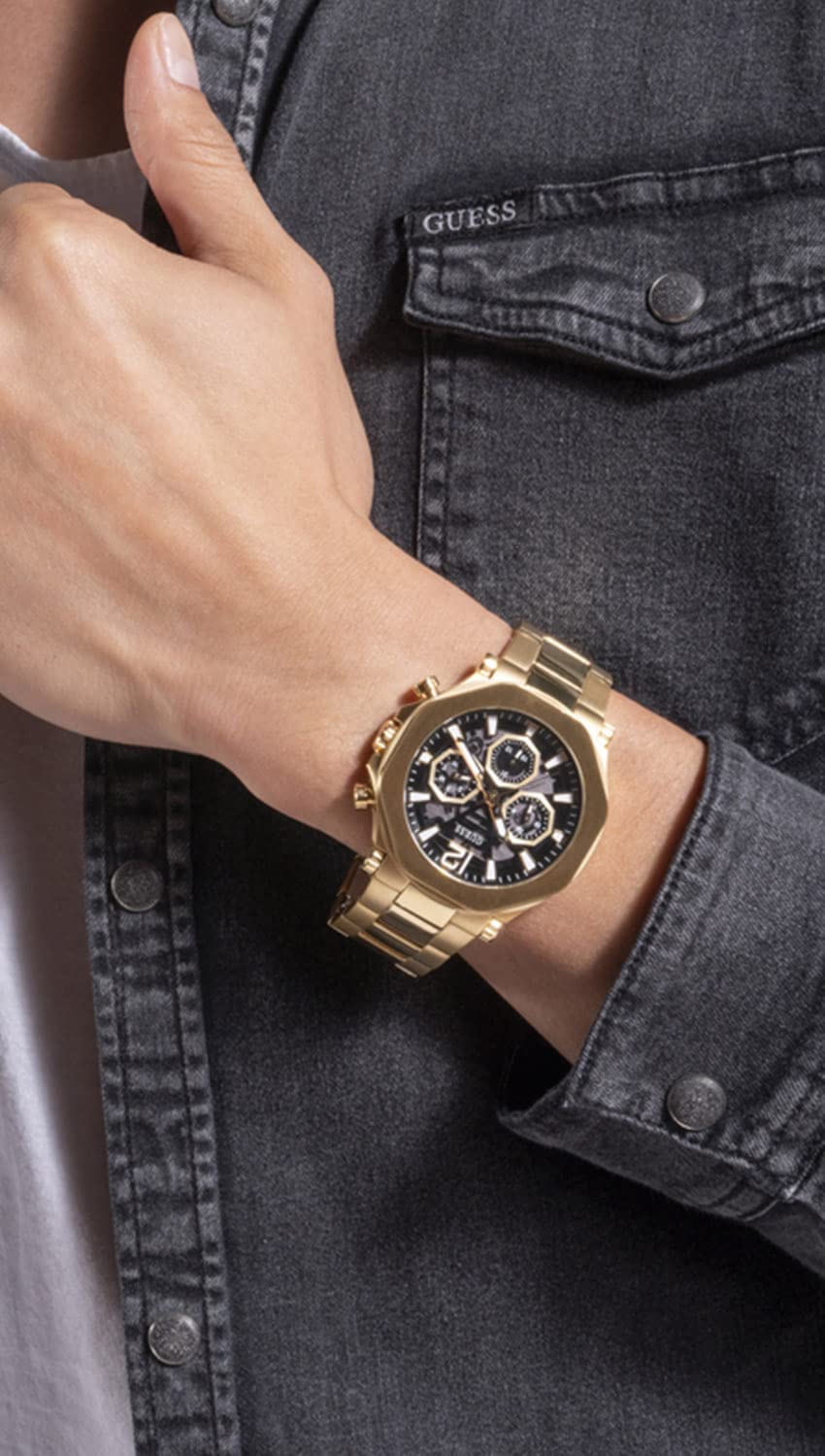 Guess US Men's Gold-Tone Cut-Through Multifunction Watch