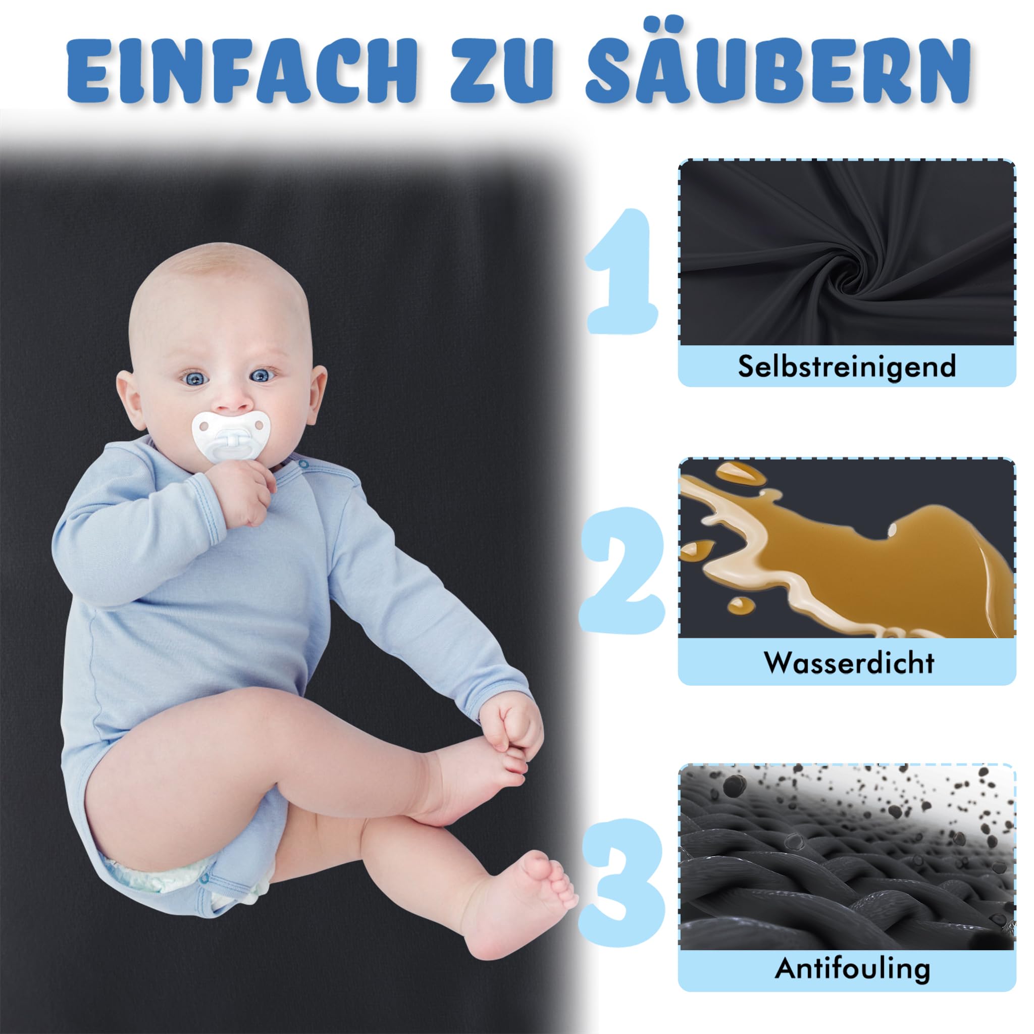 FIVMEN Box per bambini, 127 x 127 cm, con 50 palline, rete traspirante e 4 anelli, centro attività, griglia di protezione, colore: nero