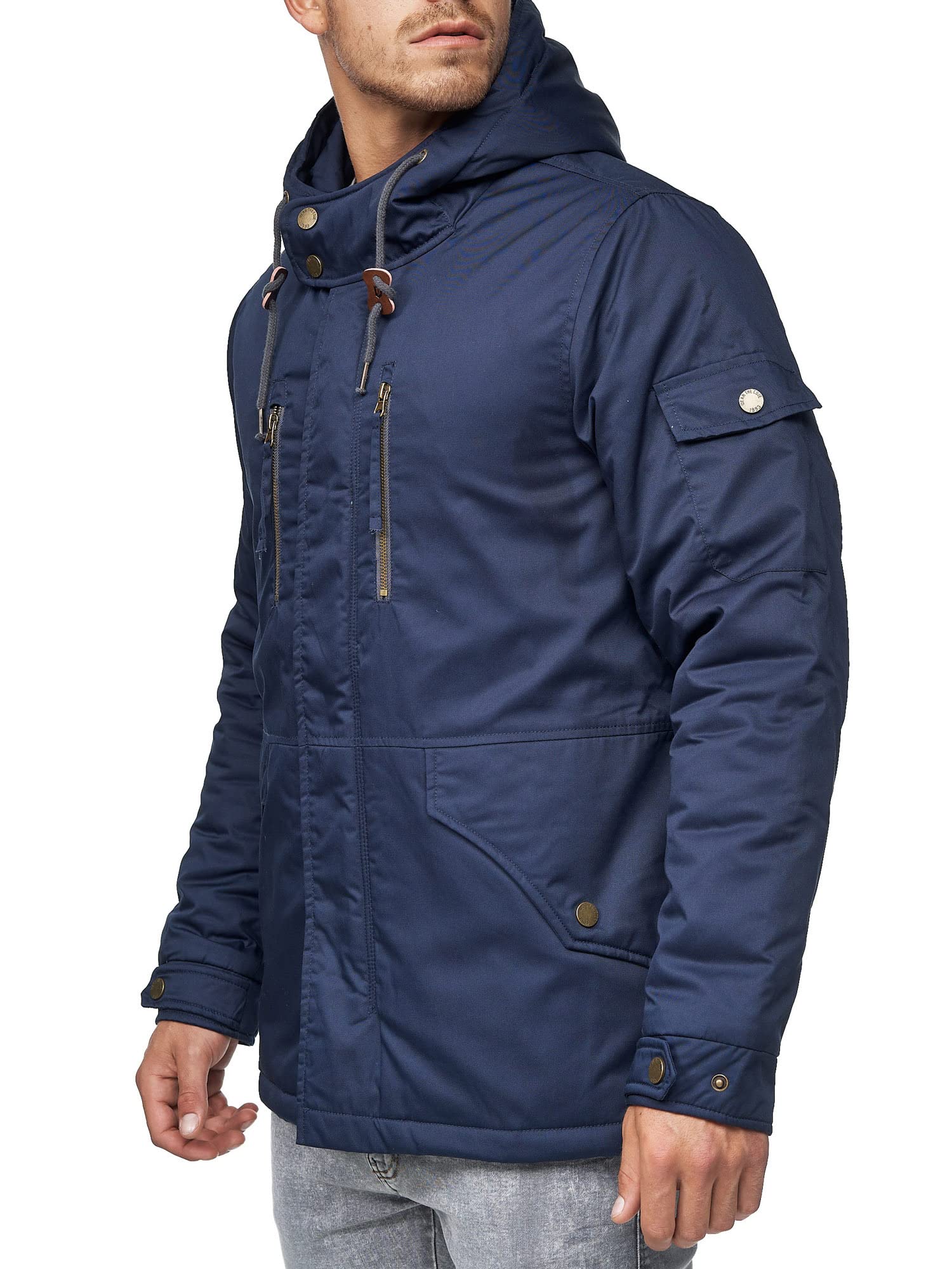 Indicode Herren Elmhurts Herrenmantel Parka mit verdeckter Knopfleiste | Eleganter Herrenmantel mit Kapuze und zeitlosem Design, Herrenjacke, Kurzmantel, Outdoorjacke, warmer Wintermantel für Männer