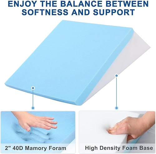 Miniatura 6 de ROCYJULIN Almohada de cuña para dormir, 9 y 12 pulgadas, ajustable de espuma viscoelástica inclinada, almohada elevada, almohadas de cuña triangular