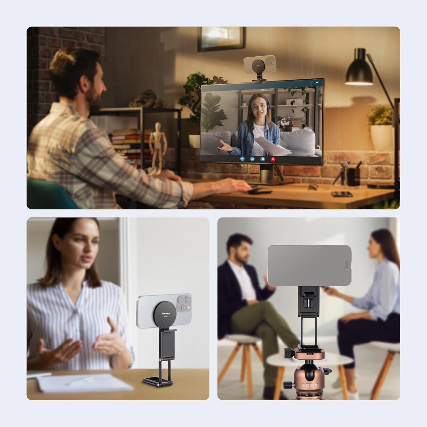NEEWER Support pour Appareil Photo Continuité pour Moniteur de Bureau, Support Magnétique Trois Parties pour Téléphone Webcam, Base Type Arca, Compatible avec MagSafe iPhone iMac, Mac, Samsung, SP08