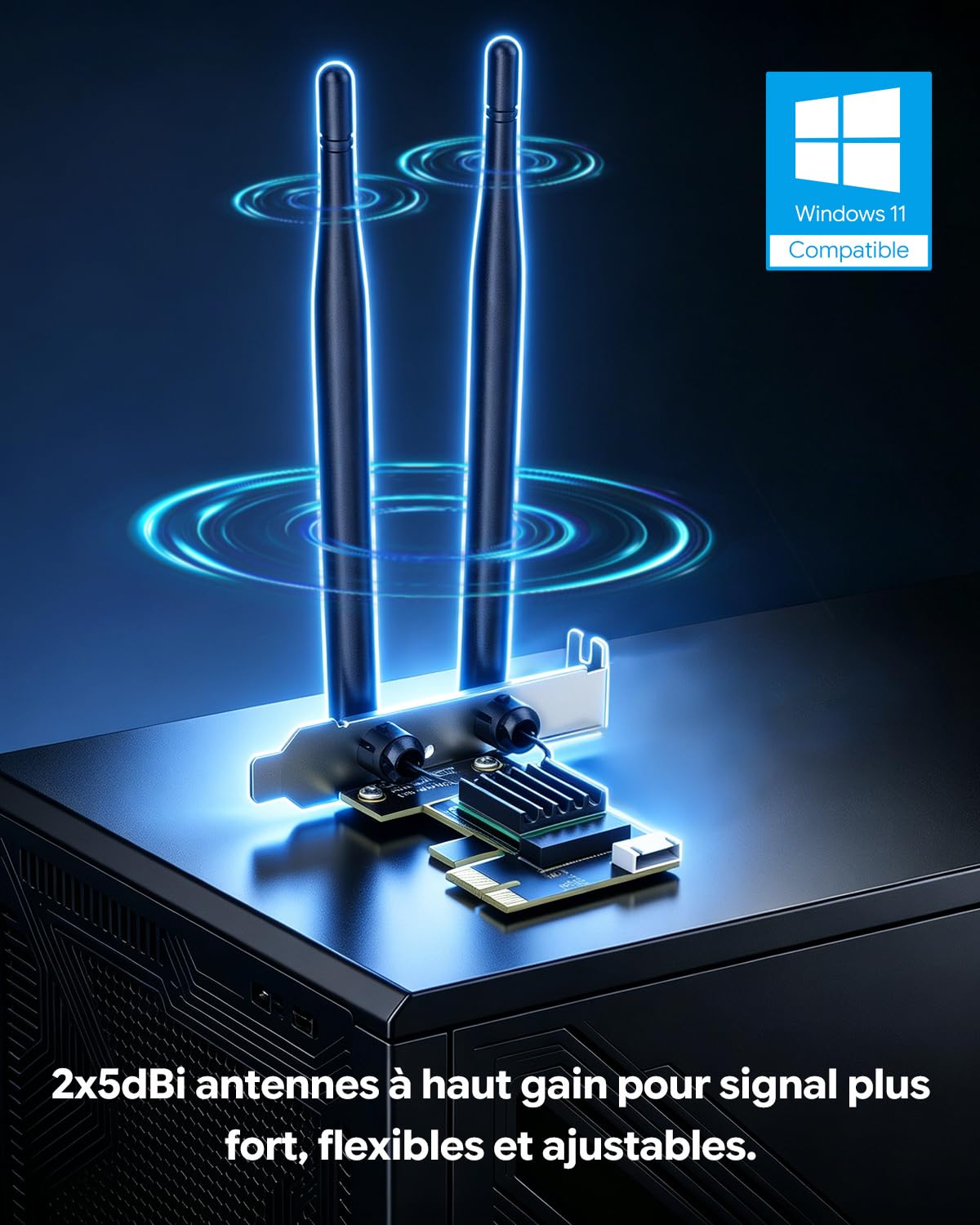 WAVLINK Carte WiFi 7 PCIe BE6500 avec Bluetooth 5.4，Carte WiFi pour PC