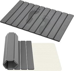 60 * 39 cm Foldable Stone Bath Mat, Super Absorbent Diatomaceous Earth Mat, Non-Slip Quick Drying, Compact and Easy to Store for Bathroom, Dish Drying Mat for Kitchen Counter