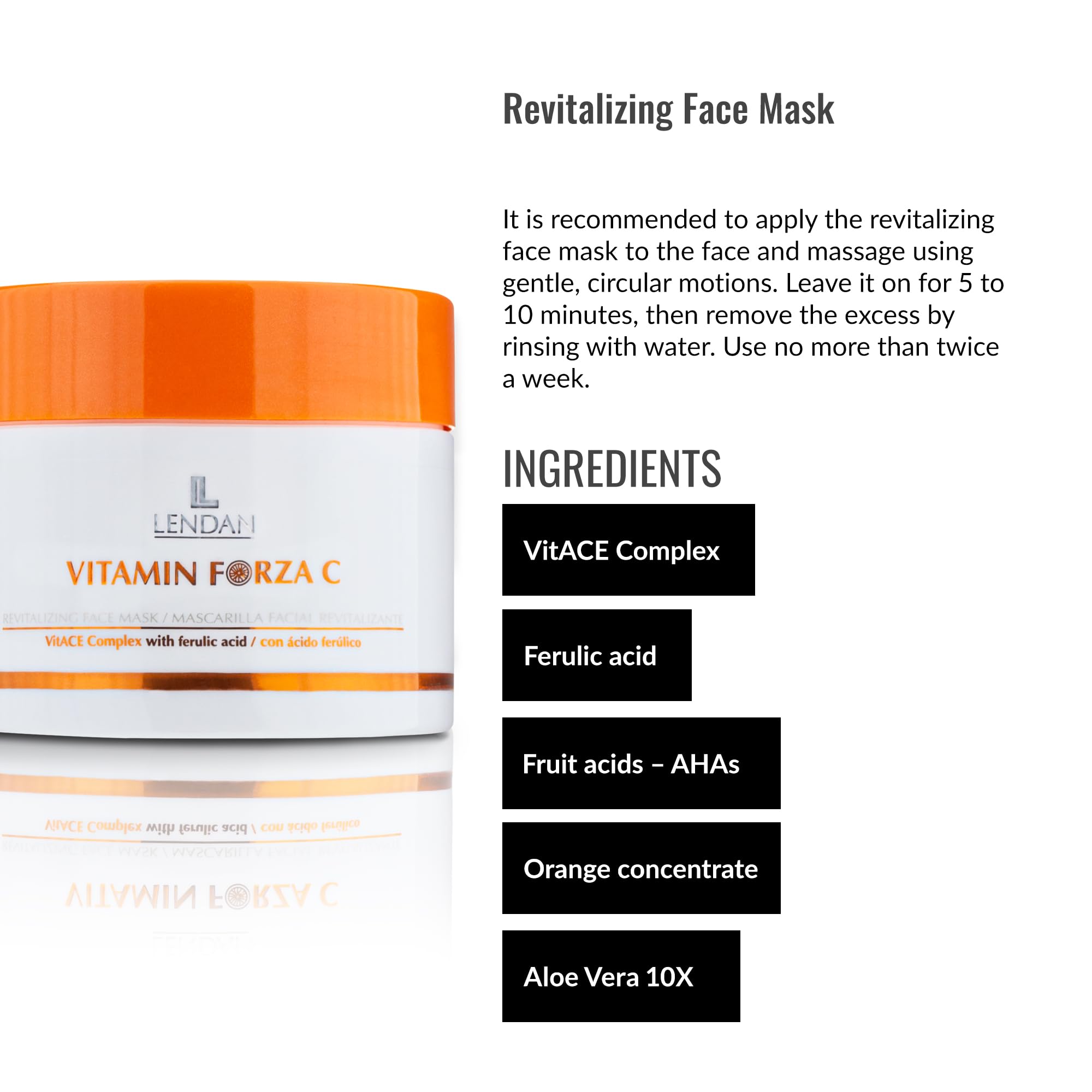 LENDAN - Mascarilla Facial Revitalizante Vitamin Forza C - 200 ml - Acción Exfoliante e Hidratante - Favorece la Renovación Celular - Piel más Luminosa - Efecto Antiaging - con AHA y Aloe Vera