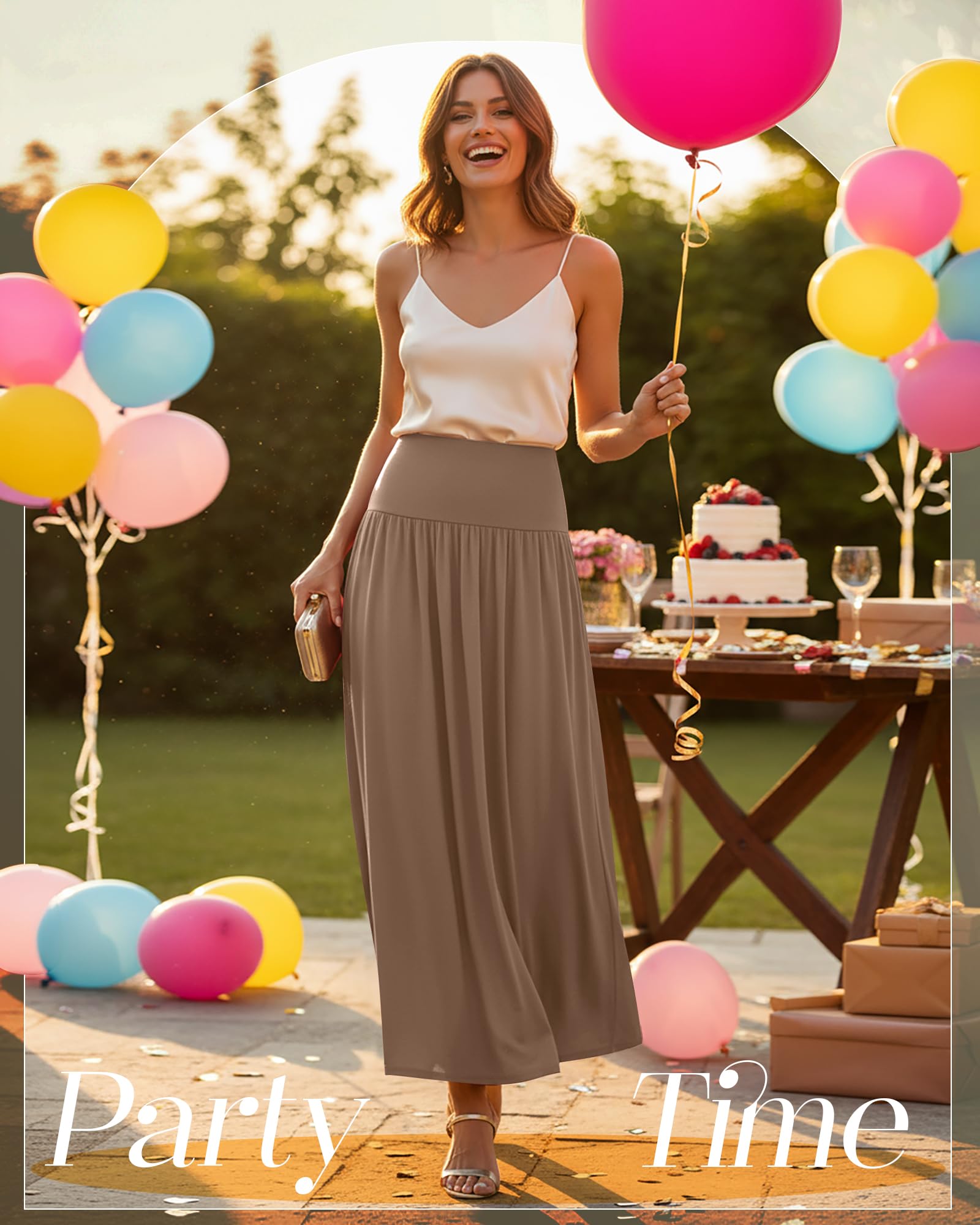 Ficerd Paquete de 3 Faldas Largas Maxi para Mujer, hasta el Tobillo, Cintura Alta, Verano, con Bolsillos