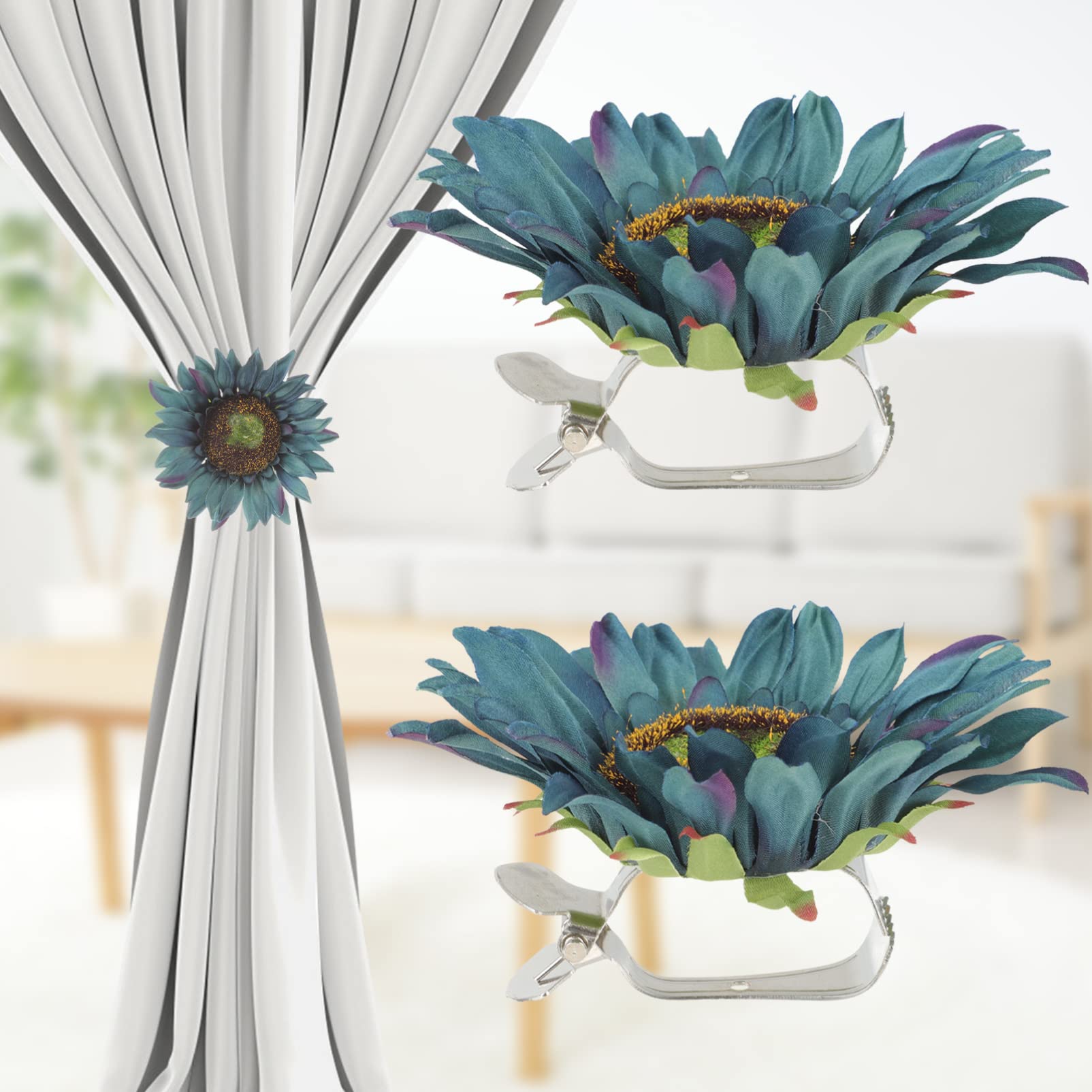 Ciieeo 5 Sets Vorhanghalter Mit Blumenmuster Sonnenblumenmuster Vorhanghalter-Clips Kein Werkzeug Erforderlich Geeignet Für Dünne Vorhänge 2 Stück * 5