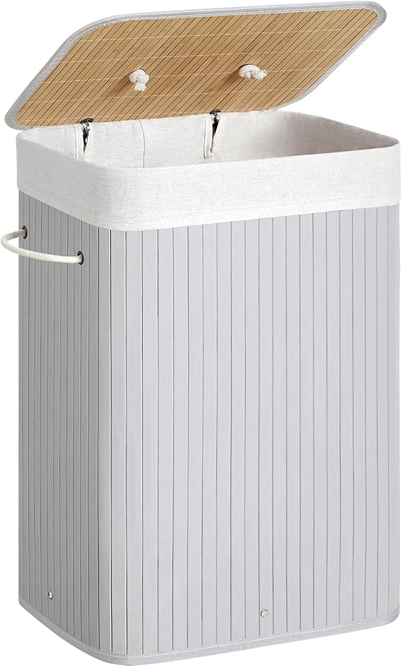 Lifewit Cesta Portabiancheria Salvaspazio con Coperchio 80L, Cesto Portabiancheria con Borsa Rimovibile, Portabiancheria Sporca Pieghevole per Camera da Letto, Bagno, Lavanderia, Grigio