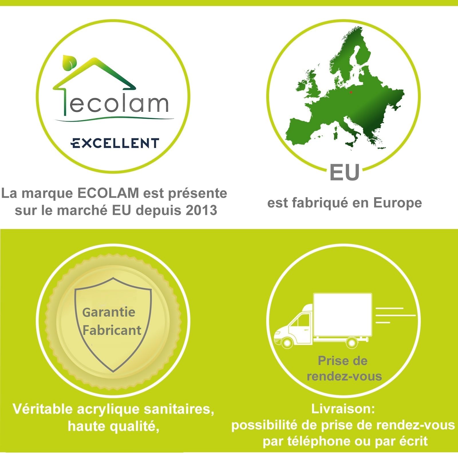 ECOLAM Baignoire Pola 180x75 cm revêtement polystyrène siphon silicone | Revêtement en polystyrène pour carrelage, Vidage et trop-plein automatique, Pieds inclus, Silicone inclus