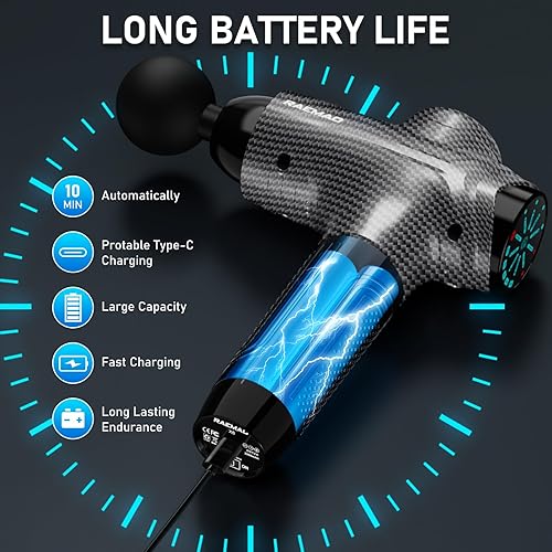 Miniatura 3 de RAEMAO Pistola de masaje, masajeador muscular de tejido profundo eléctrico de mano para atletas para aliviar el dolor con 8 cabezales de repuesto,