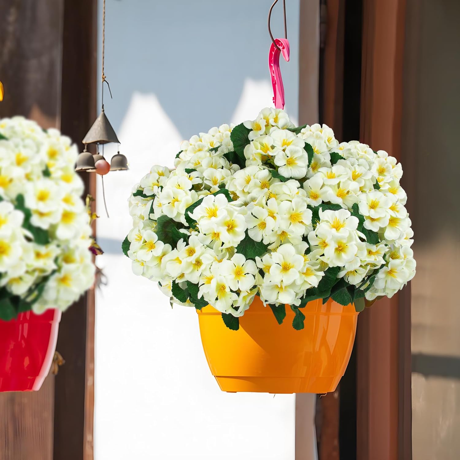 Hananona 6 Pcs Artificial Geranium Flowers for Outdoors Geranium Silk Flowers Outdoor UV Resistant Garden Plants Faux Flowers for Home Kitchen Table Centerpieces Decor (6, Snow White) - Image 3