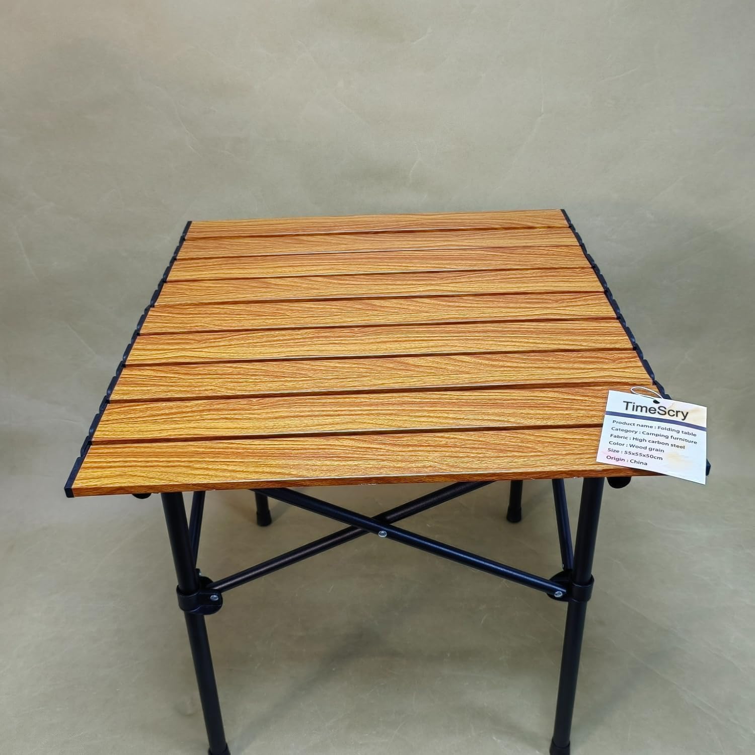 TimeScry Outdoor Furniture Folding Camping Table with Wood Table Top, Beach Table for Sand,Prefect for Outdoor, Picnic, BBQ, Cooking, Festival