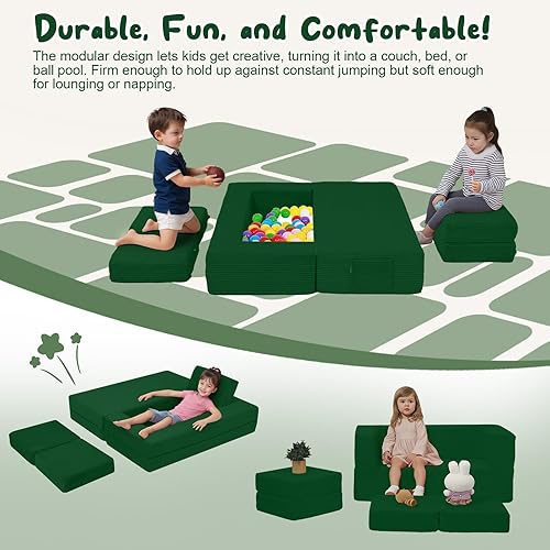 Miniatura 21 de MeMoreCool Sofá modular para niños, sofá convertible suave para niños, silla de espuma de felpa plegable gris para diversión en la sala de juegos de