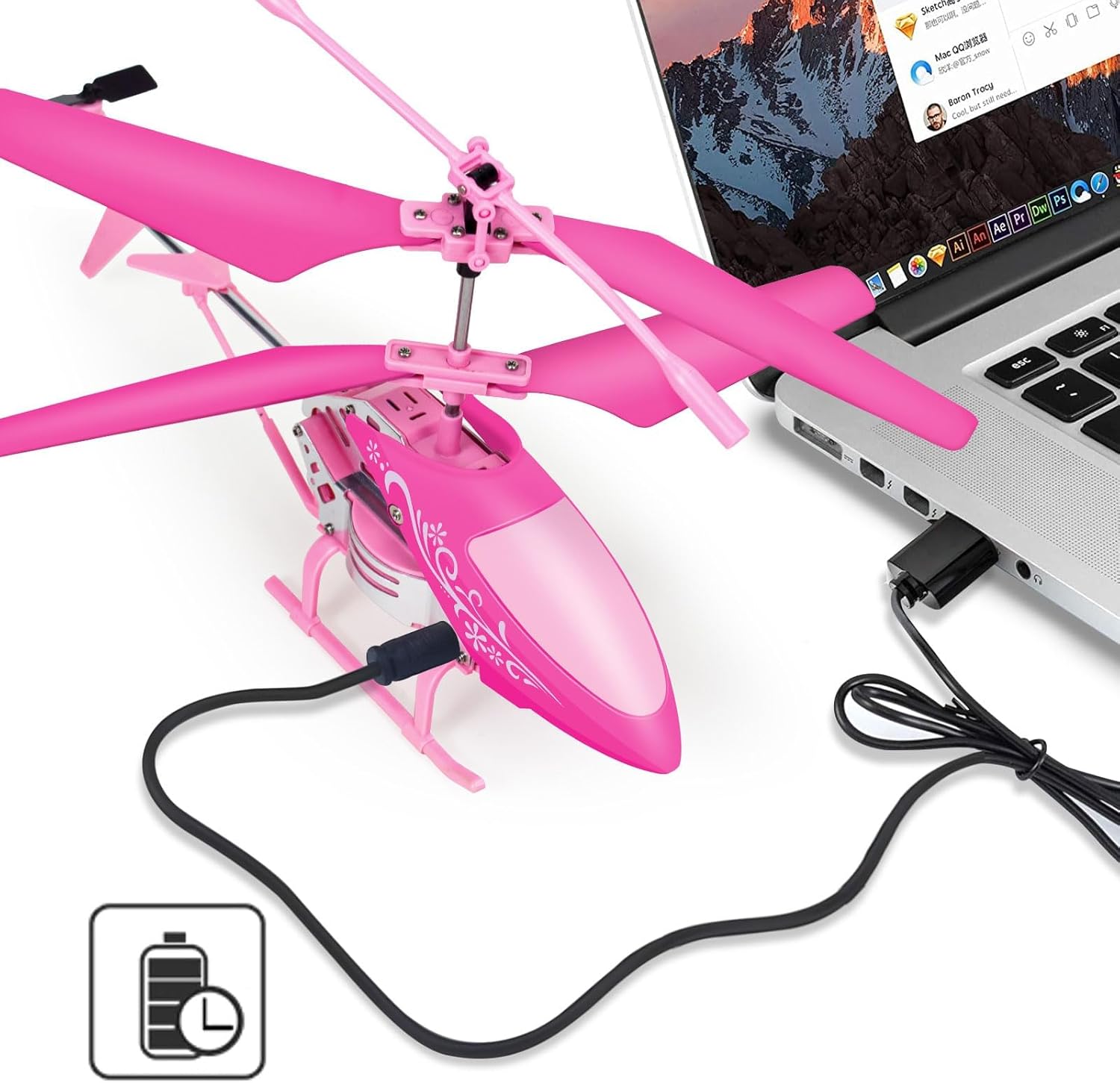 Remote Control Helicopter for Kids, Pink Rc Helicopters Toys for Girls 8-10 11 12 Years Old Gifts, 2.4GHz 3.5 Channel Rc Helicopter Drones with LED Light for Kids Beginner- Easy to Fly Indoor
