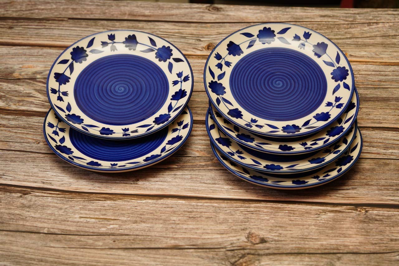 Freakway Hand Glazed Floral Pattern Ceramic Quarter/Small Plates 7 Inch | Set of 6 | Microwave & Dishwasher Safe - Blue (B08NHBQW5Q) Amazon Price History, Amazon Price Tracker