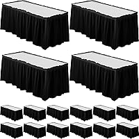 Vista 9 de Tegeme 8 faldas de mesa de plástico negro para mesas rectangulares, 14 x 29 pulgadas, faldón de mesa desechable con volantes con tira adhesiva