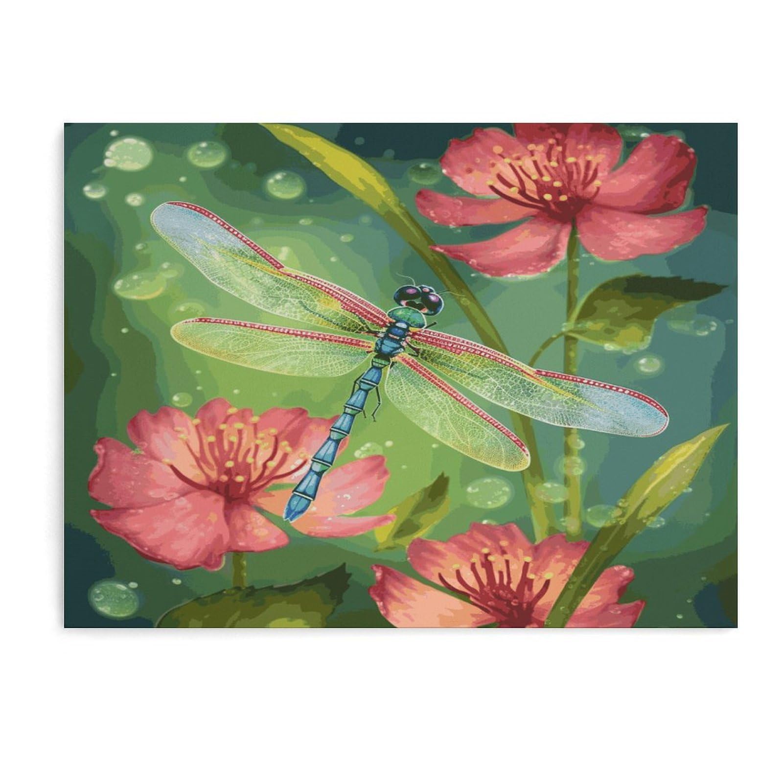 Fodpand Unframe-Style Dragonflies And Flowers Bathroom Wall Art Canvas Prints, Artwork For Walls For Living Room Hallway Stair Office Wall Decor, Pictures Home Decor 15.7X11.8 Inch