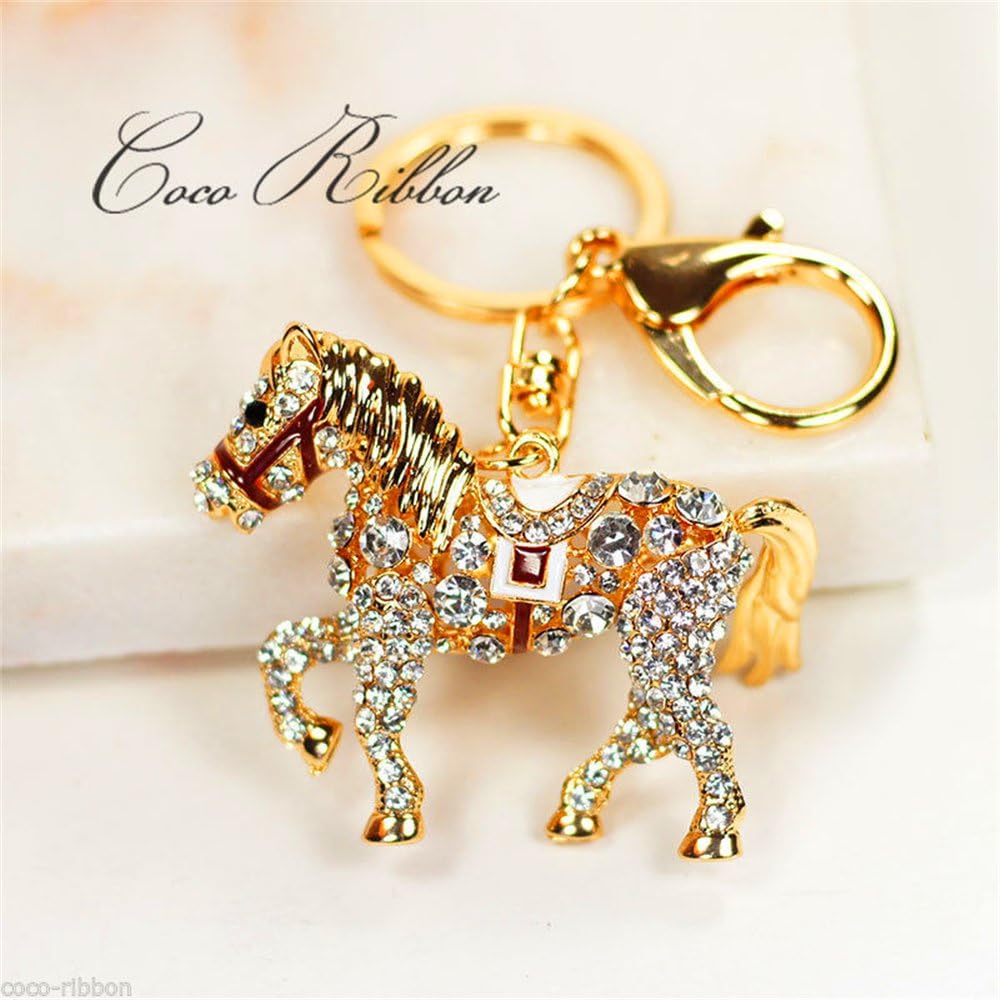 Sparkling Running Horse Keychain Blingbling Crystal Rhinestone Purse Pendant Handbag Charm