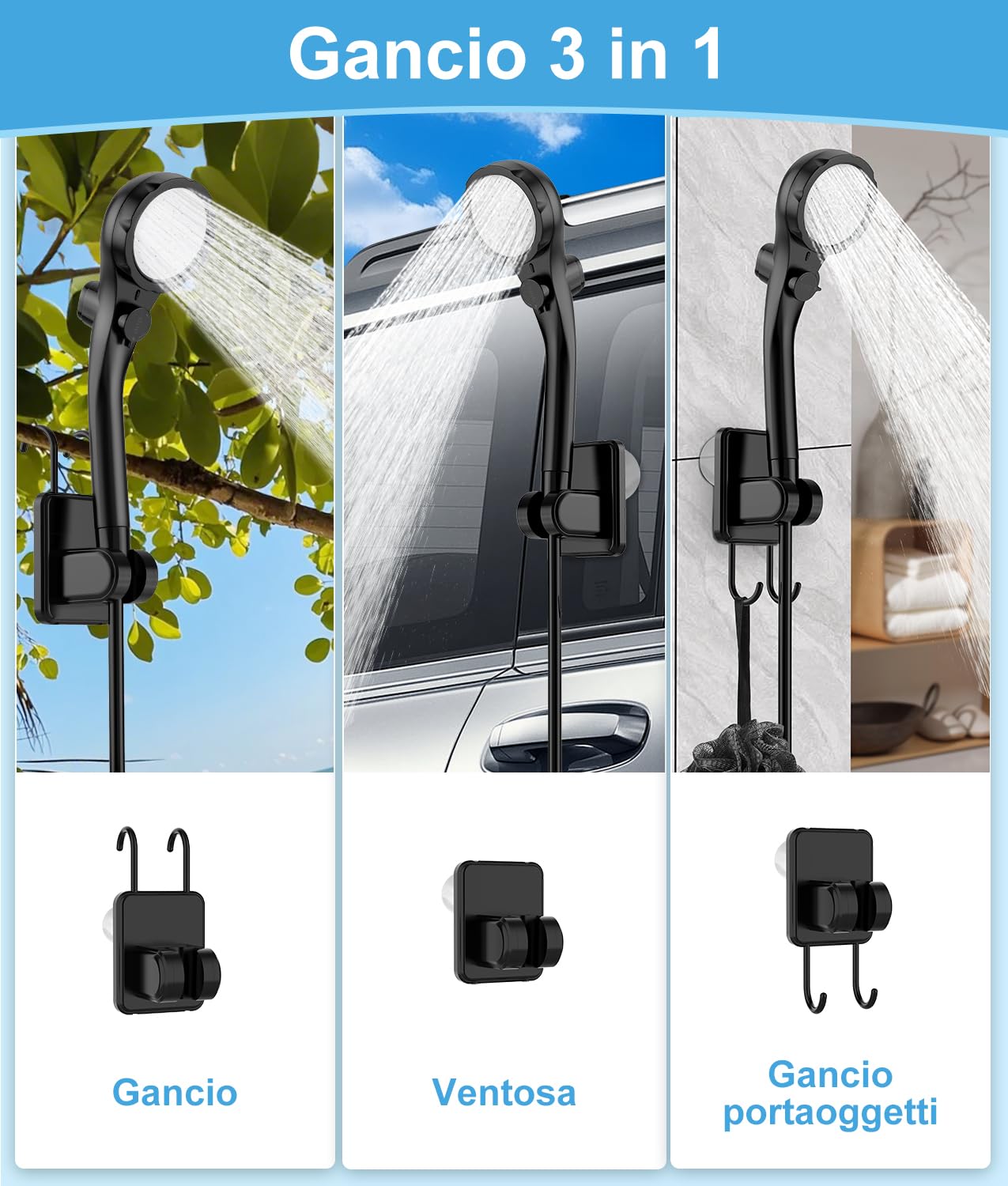 WADEO Doccia da Campeggio, [Secchio Pieghevole da 20L] [6000mAh] Pompa Doccia a Batteria Ricaricabile, Doccia Portatile per Spiaggia, Animali, Auto, Giardino