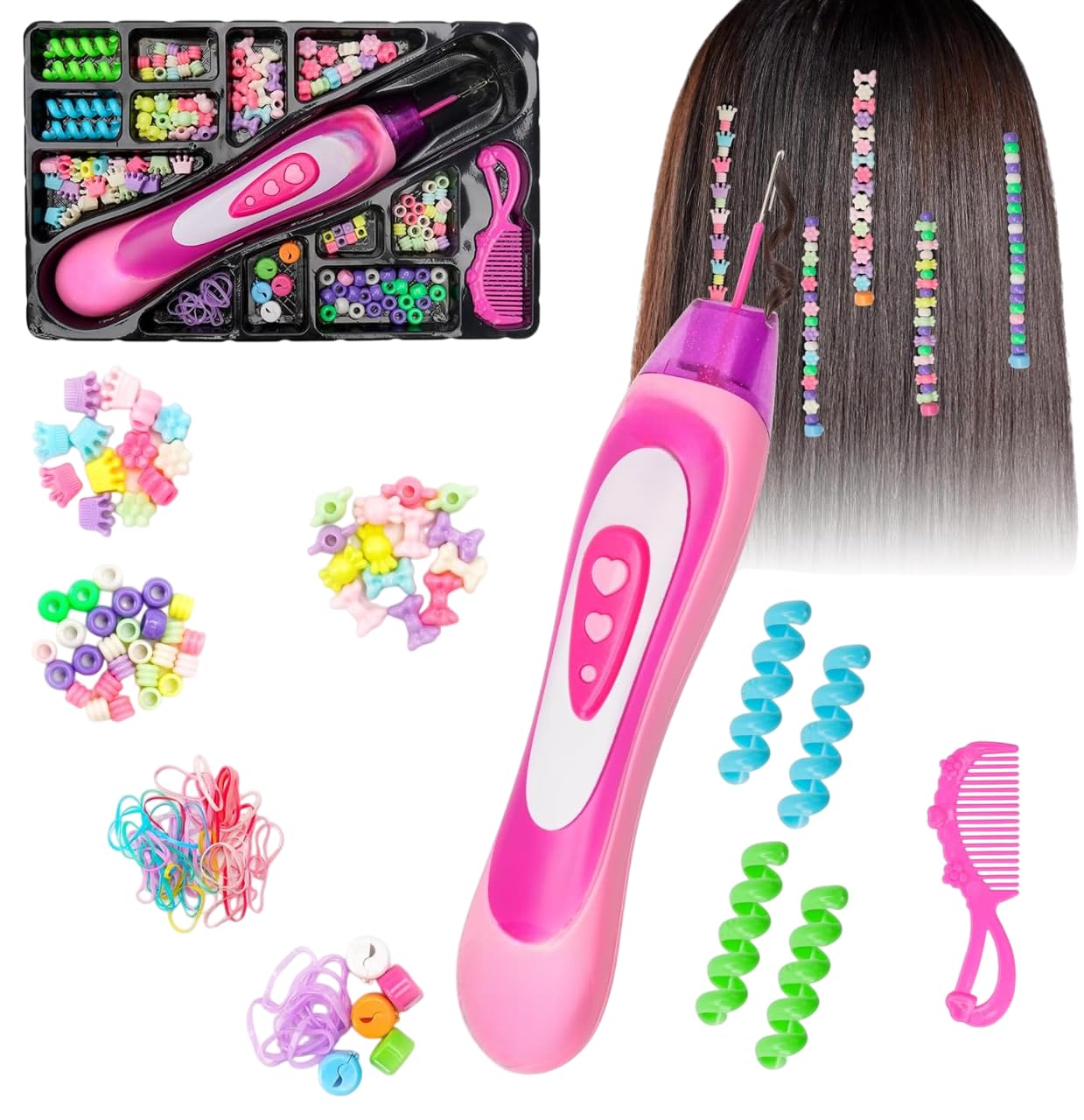 Macchina Infila Perline Bambini Set Parrucchiera Bambina Accessori Capelli Bambina Perline Treccine Capelli Bambina Crea Bracciali Perline per Capelli per Trecce Macchinetta per Perline Decora Fashion