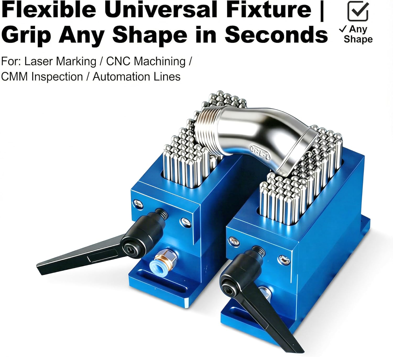 (1 PC) Flexible Fixture Universal Clamp for CNC Laser Marking, SUS Stainless Steel Claw Tooling with 30x79mm Clamping Area & 21mm Stroke, Heavy Duty Holding for Irregular Workpieces