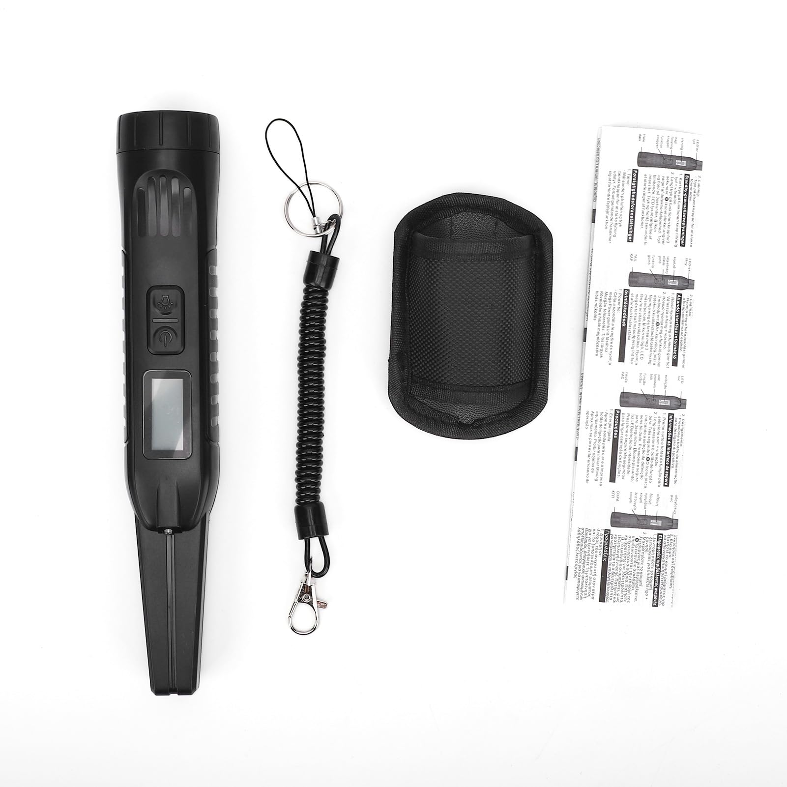 Matybobe Detector de Metales de Mano Varita Seguridad Pinpointer Pantalla LCD Detección 360 3 Modos Sensibilidad Ajustable Alarma Vibración con Linterna para Control Segu (Negra)