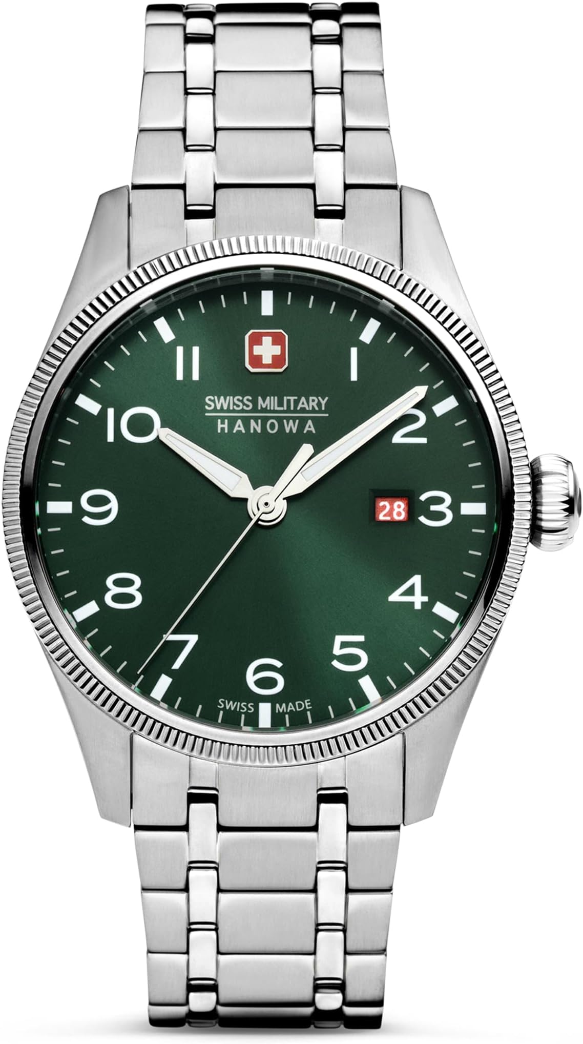 Swiss Military by Chrono Men's Analog Quartz Watch with Stainless Steel Strap SMWGH2101604, Silver, One Size, The inferred style for the Swiss Military Hanowa men's watch is 'Classic'. features a