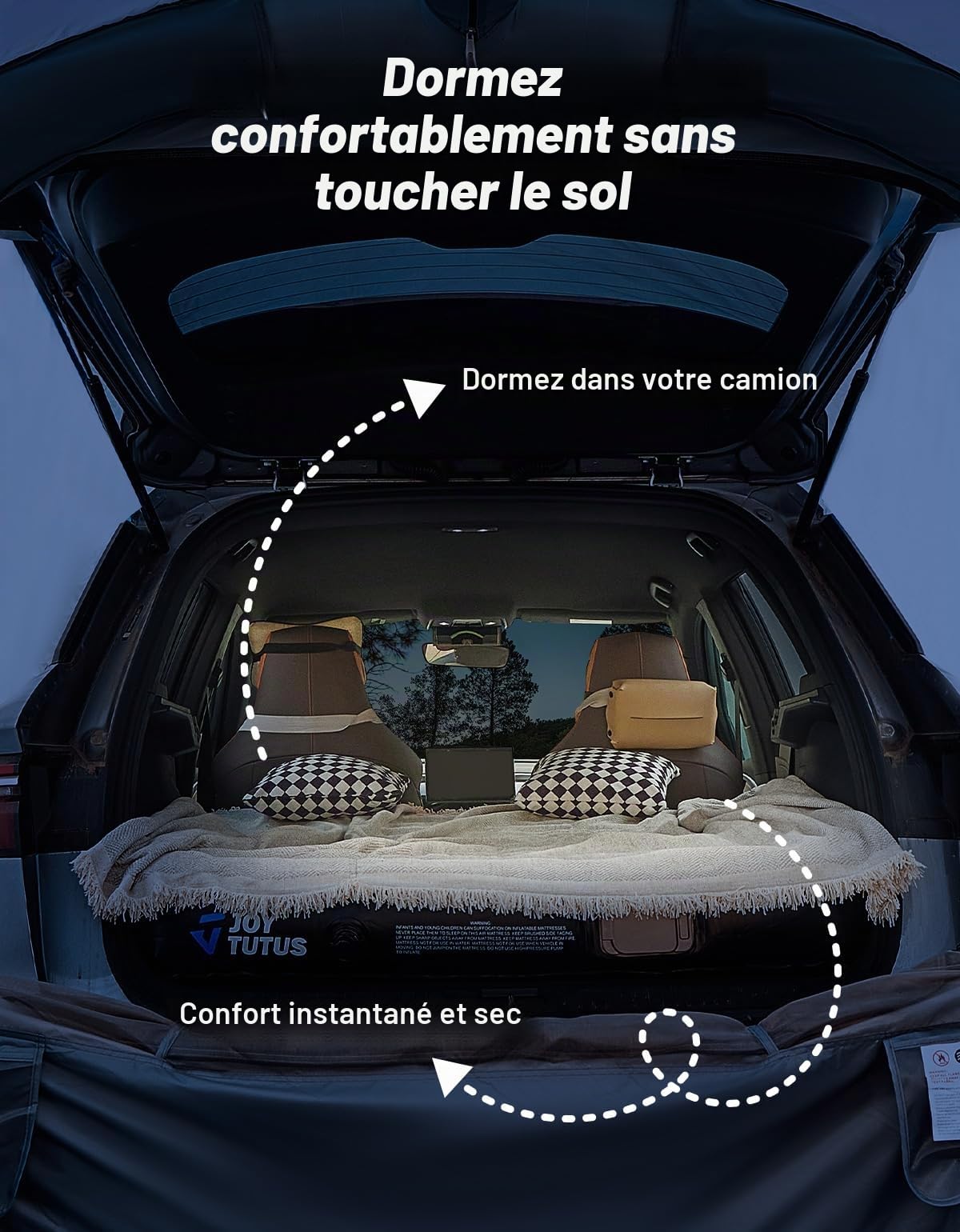 JOYTUTUS Tente SUV avec véranda et tente de camping pour la famille, grande tente pour voiture spatiale pour 4-9 personnes, SUV à double usage ou camping sous la pluie, double porte, toit ciel étoilé