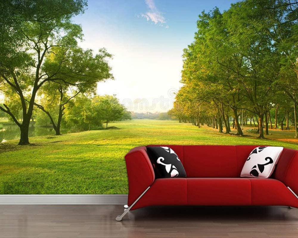 Amazon 寝室の大人のための壁紙の壁画3d 朝の薄緑の芝生の風景 粘着ステッカーポスターウォールステッカー 0x150 Cm リビングルームの 3d ステレオテレビの背景の壁画の装飾的な壁紙の家の装飾 壁紙