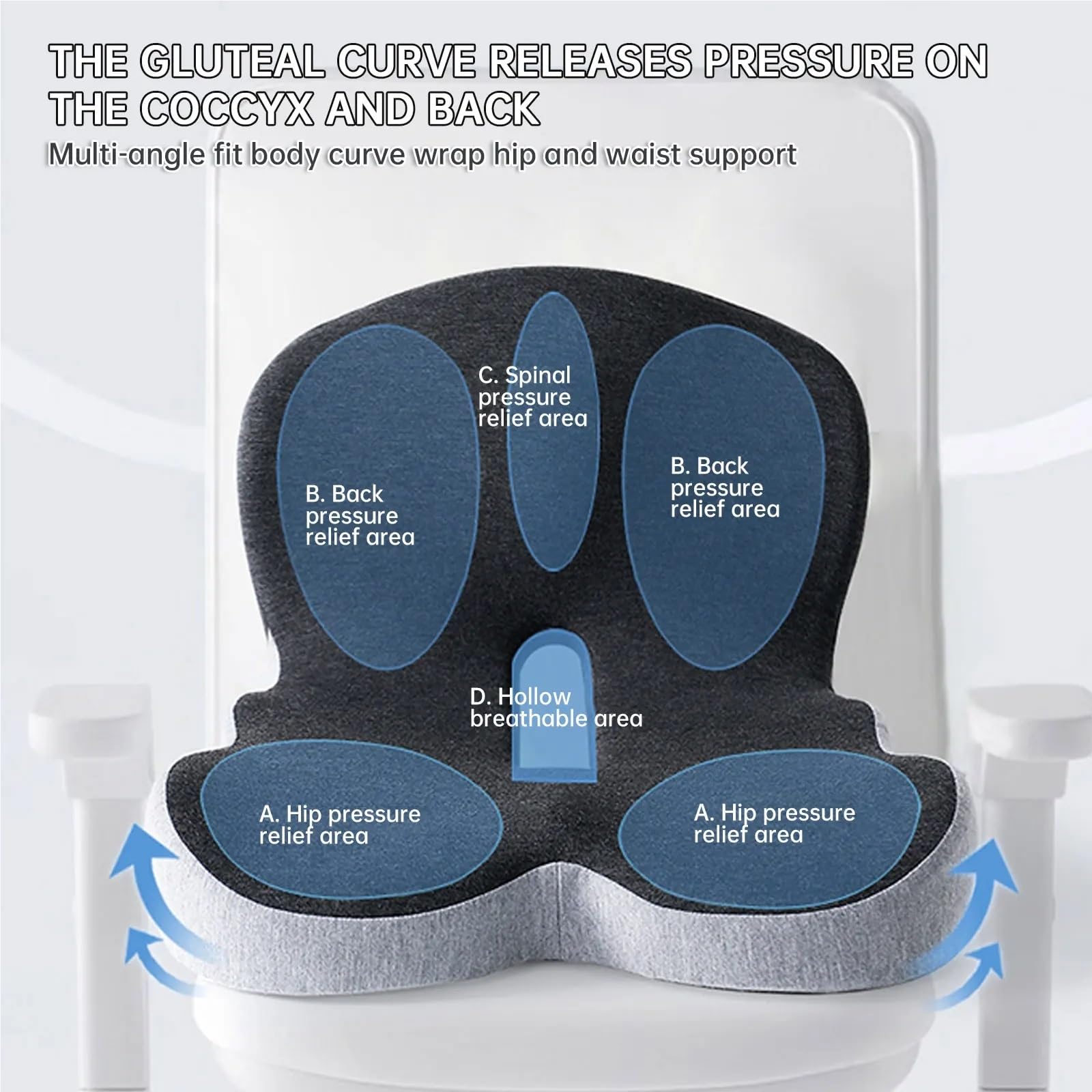 Memory Foam Sitzkissen Einteiliges Sitzkissen aus Memory-Schaum, Rückenlehne, Kissen, Bürostuhl for Studenten, Stuhlkissen, Auto-Taillen- und Gesäßkissen Für Bürostuhl(Blue)