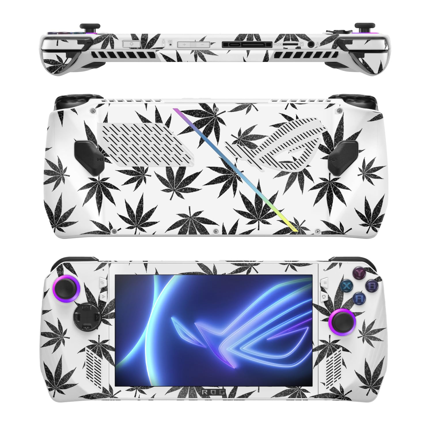 MightySkins Glossy Glitter Skin Compatible with Asus ROG Ally - Pot Leaves Black | Protective, Durable High-Gloss Glitter Finish | Easy to Apply