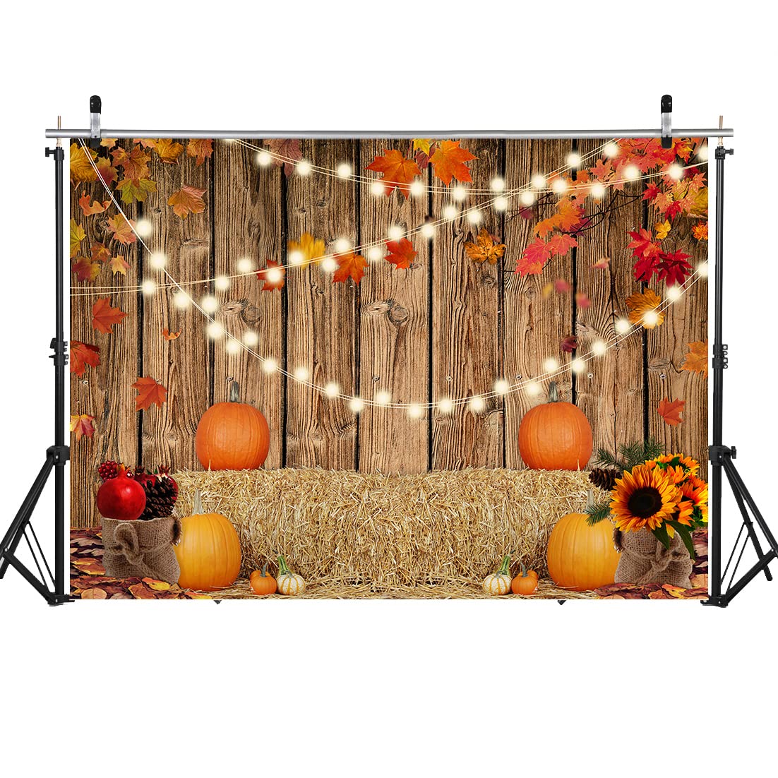 Funnytree 8x6FT Fall Backdrop - Autumn Pumpkin Harvest Thanksgiving Photo Background For Parties