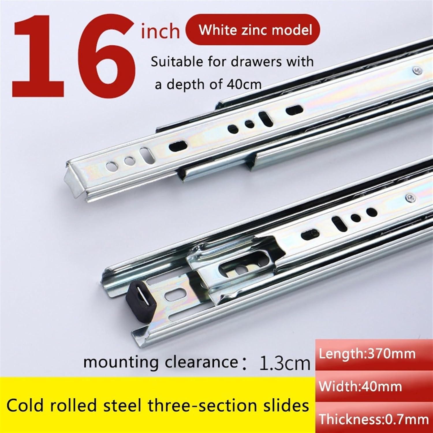 Hardware Full Extension Side Mount Drawer Slides 12-16 Inches Stainless Steel Drawer Slides Soft Close Track Rail Sliding Three-Section Cabinet Furniture Hardware(16 inches)