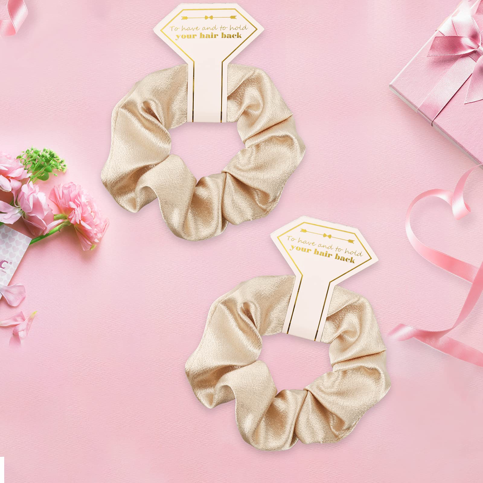 Antetek Paquete de 8 gomas elásticas para el pelo y coleteros de satén para mujeres y niñas, propuesta de dama de honor, regalos de despedida de soltera, bodas, cumpleaños y día de Galentine (blanco y