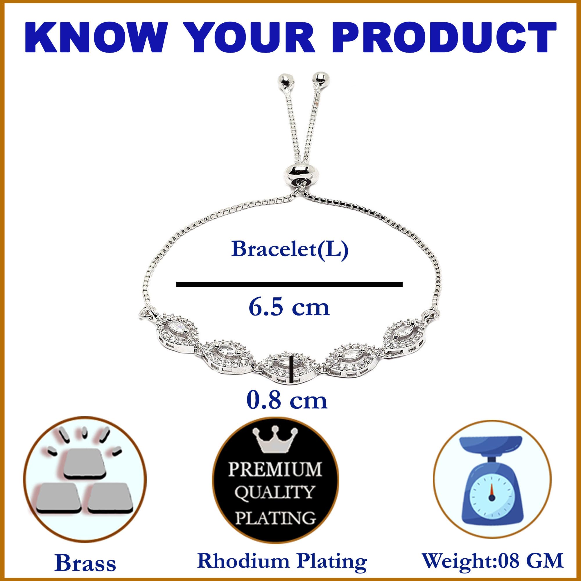 ZENEME Bracelet Rhodium-Plated Silver Toned Stylish Flower Shaped Crystal American Diamond Charm Bracelet For Women and Girls 4