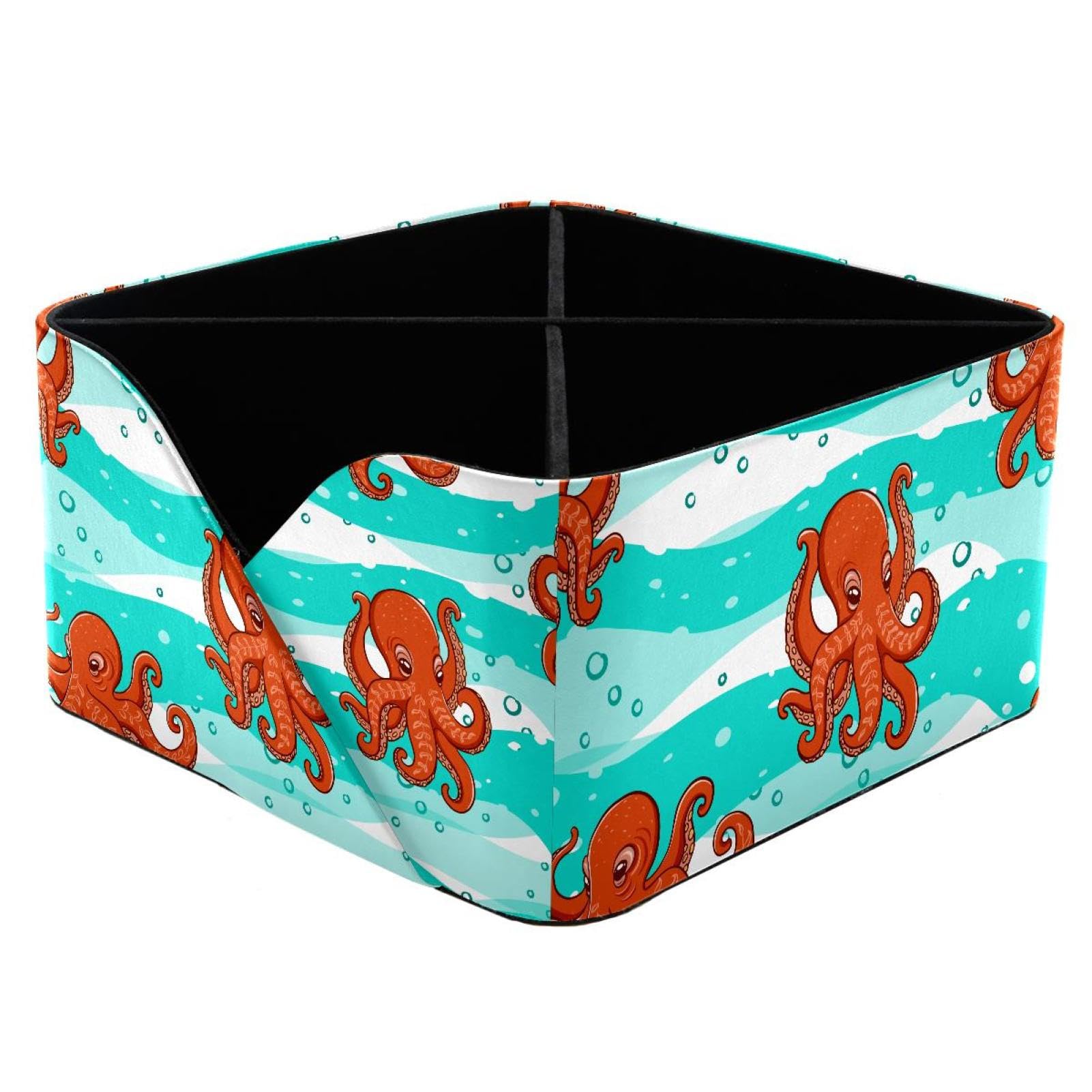 KengjuTesu Orange Octopuses Sea Waves Desktop Organizer Pen Holder, Rectangular Pencil Cup for Office, Study and Makeup Stations