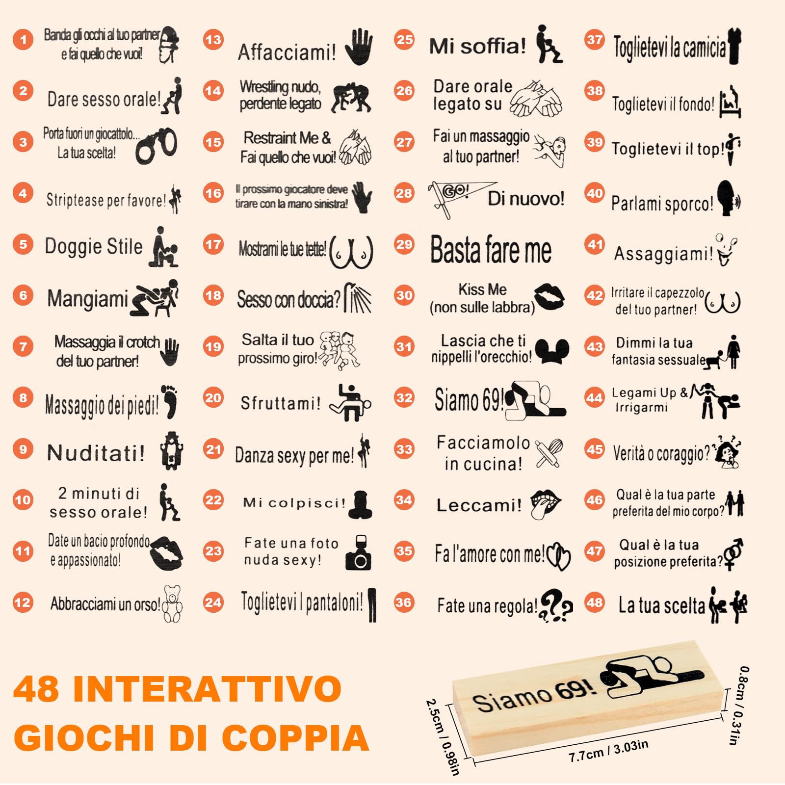 48 Pezzi Italiano Gioco Super Naughty Block Tower,Lust Tower Blocchi,Torre A Blocchi Di Coppia Giochi Di Coppia,Giochi Erotiici Coppie,Giochi di Coppia for Adulti