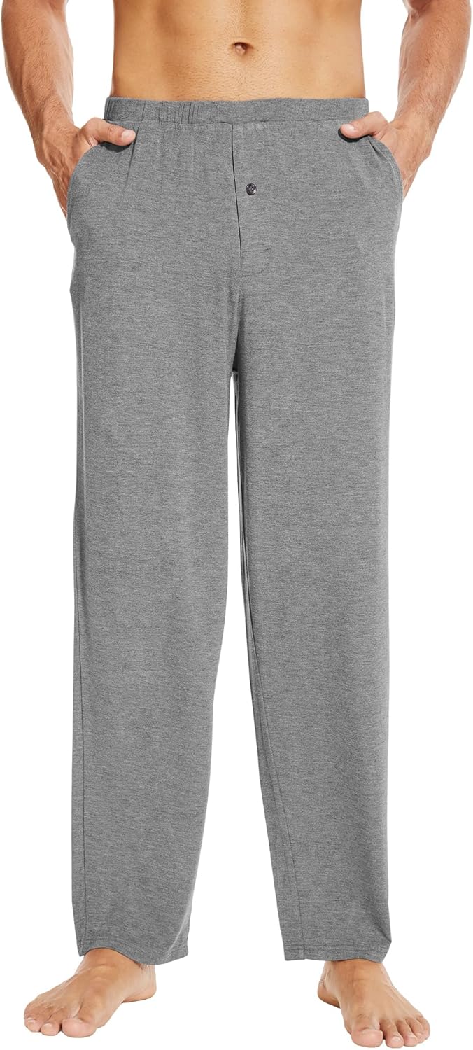 WiWi Men's Soft Knit Pajama Pants Lightweight Sleep Lounge Bottoms with Pockets Open Fly Sleepwear Sweatpants S-XXL