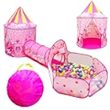 3pc Princess Fairy Tale Kids Play Tent, Oval Crawl Tunnel, Ball Pit for Toddlers, Indoor Outdoor Playhouse Castle Toys, Baby Boys Girls for 3 4 5 6 7 Years Old (Balls Not Included)