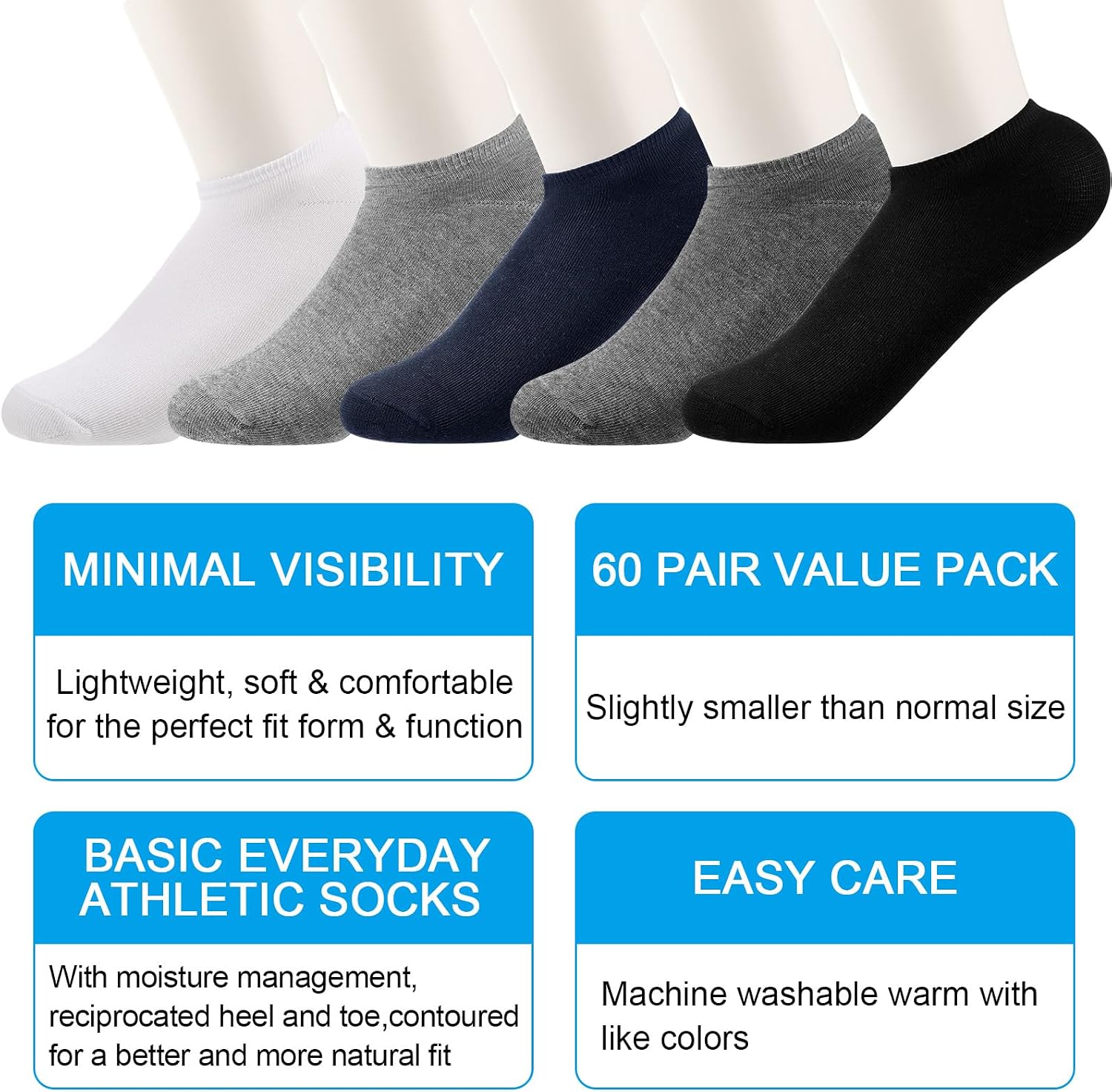Syhood 60 Pairs No Show Socks Bulk Low Cut Socks for Men Women Unisex Thin Boat Liner for Homeless Casual Sports Tab