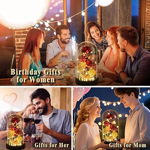 Miniatura 5 de Regalo para mujer para Navidad, regalo de cumpleaños, regalos de Navidad de rosas para mujeres, rosa de flor de galaxia con 2 modos de luz, rosa