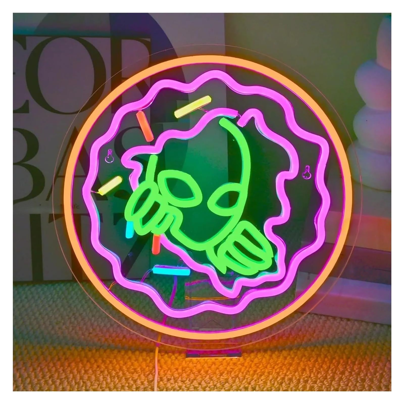 SHOUXI Sign Lamp Alien Donut Neon Sign Light Dimmable for Club Game Room Men Cave Bedroom Bar Party Garage Home Decor 38cmx38cm