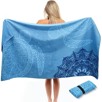 XXL Beach Towel 90 x 180 cm - Microfibre Bath Towel Soft Skin Friendly - Beach Towel / Beach Towel Absorbent Quick Drying - Turtle Motif Beach Towels - for Beach Pool Yoga